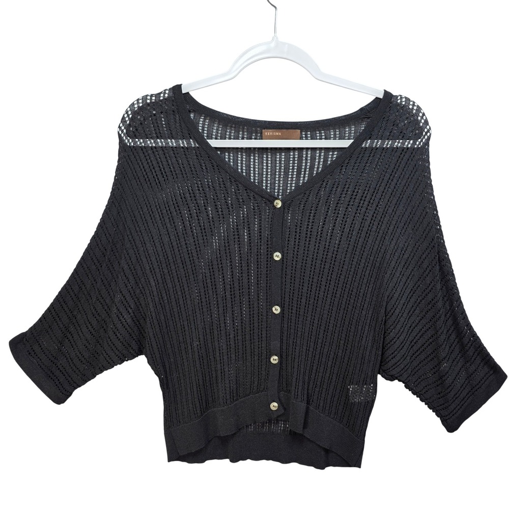Kerisma Open Knit Sweater Womens M to L Batwing Cropped Mesh Whimsigoth Black